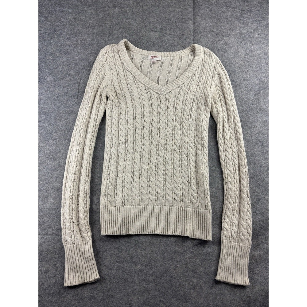Arizona Jeans Women's M Cream Y2K Cable Knit Sweater Elena Gilbert Fitted 2000s